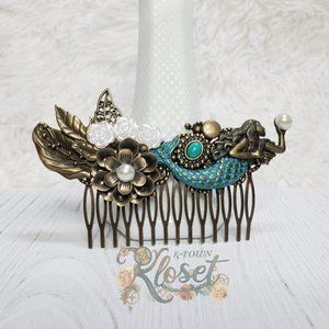 Teal mermaid hair comb